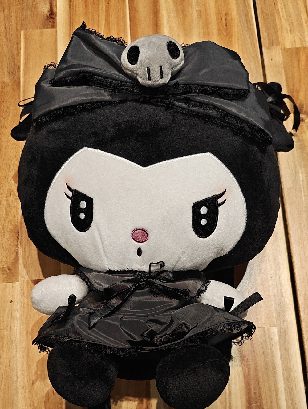 Kuromi-Inspired Black & Gray Kids Costume Plush Backpack